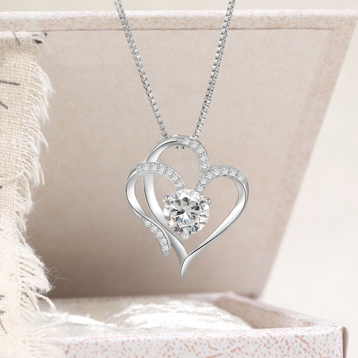 Dainty Elegant  Zircon Pendant Heart Necklace Romantic Birthday Wedding Party Jewelry Gift
