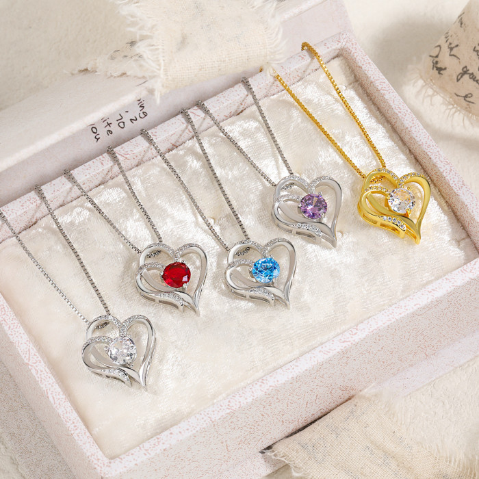 Dainty Elegant  Zircon Pendant Heart Necklace Romantic Birthday Wedding Party Jewelry Gift