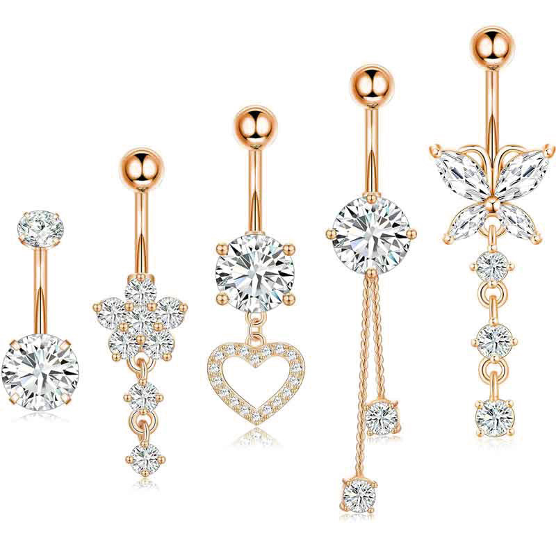 Chic Hypoallergenic Butterfly Dangled Belly Button Rings Tassel Flower Belly Ring for Women Navel Piercing Jewelry