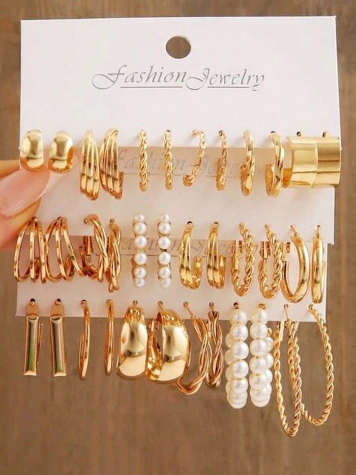 Vintage Hoop Pearl Earrings Set for Women Geometric Metal Twist Earring Fashion Jewelry Gifts 2024