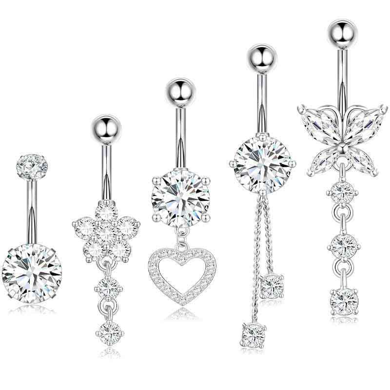Chic Hypoallergenic Butterfly Dangled Belly Button Rings Tassel Flower Belly Ring for Women Navel Piercing Jewelry
