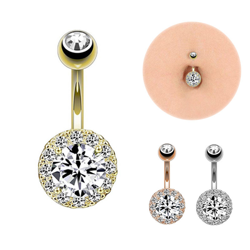 Chic Hypoallergenic CZ Stainless Steel Reverse Navel Ring Stylish Curved Barbell for Women Belly Button Piercing