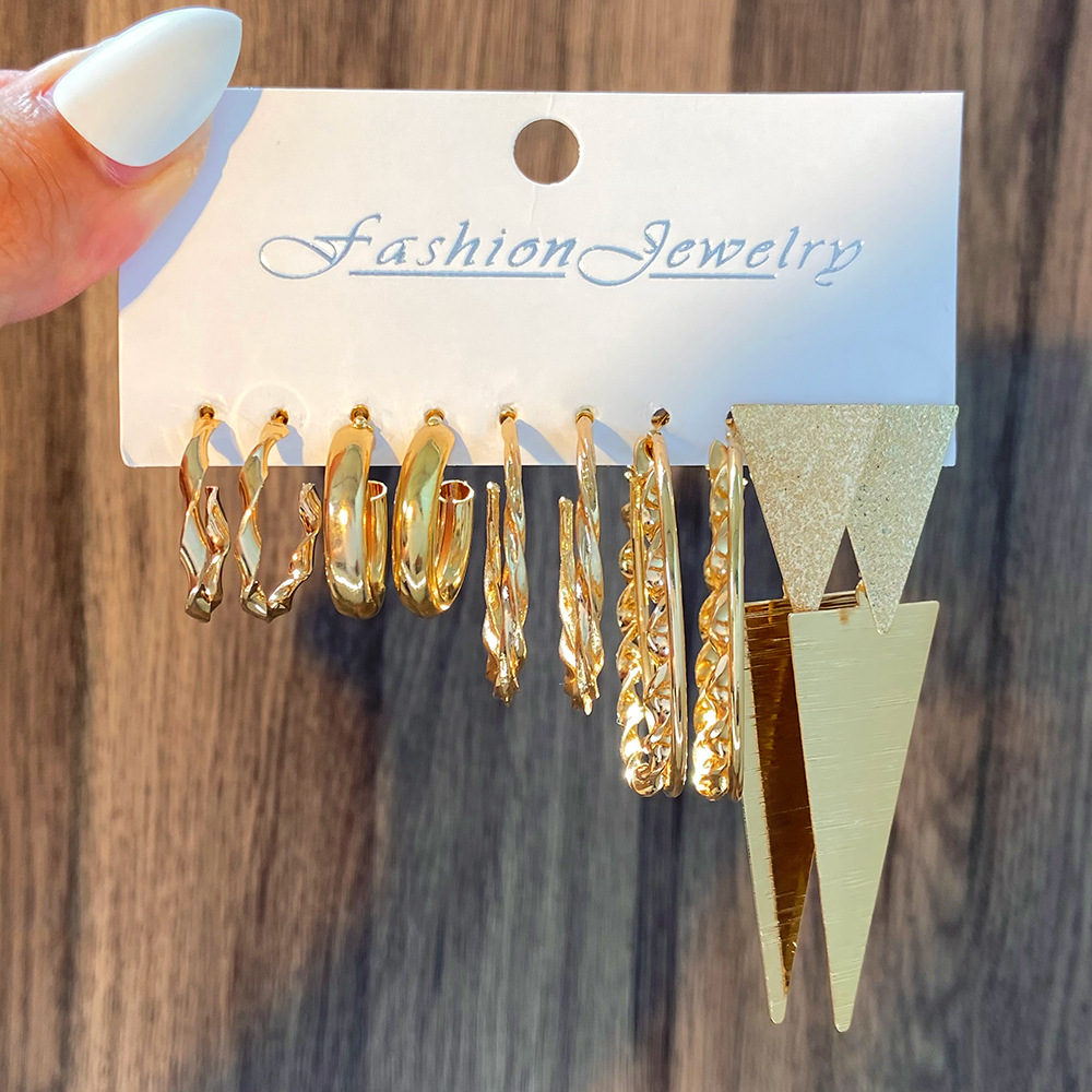 Vintage Hoop Pearl Earrings Set For Women Geometric Metal Twist Earring Fashion Jewelry Gifts 2024 216045273474