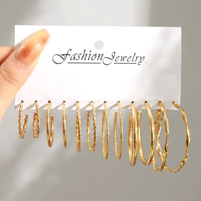 Gold Color Vintage Hoop Earrings Set for Women Boho Pearl Geometric Metal Twist Earring Fashion Jewelry Gifts 2024, J...