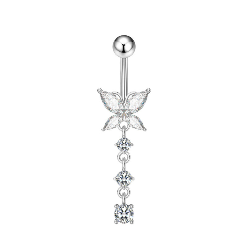 Chic Zircon Butterfly Belly Button Ring Dangle Titanium Steel Bar Navel Piercing Women Jewelry