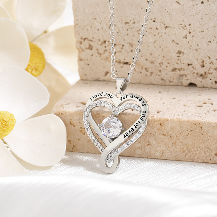 Elegant Women Double Heart Necklace Crystal Stone Series Love Necklace Trendy Party Festival Casual jewelry Gift