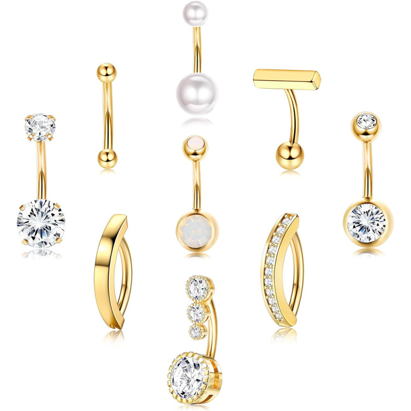 Chic Hypoallergenic Stainless Steel Belly Button Rings Belly Earring CZ Opal Navel Rings Barbell Body Piercings Jewelry