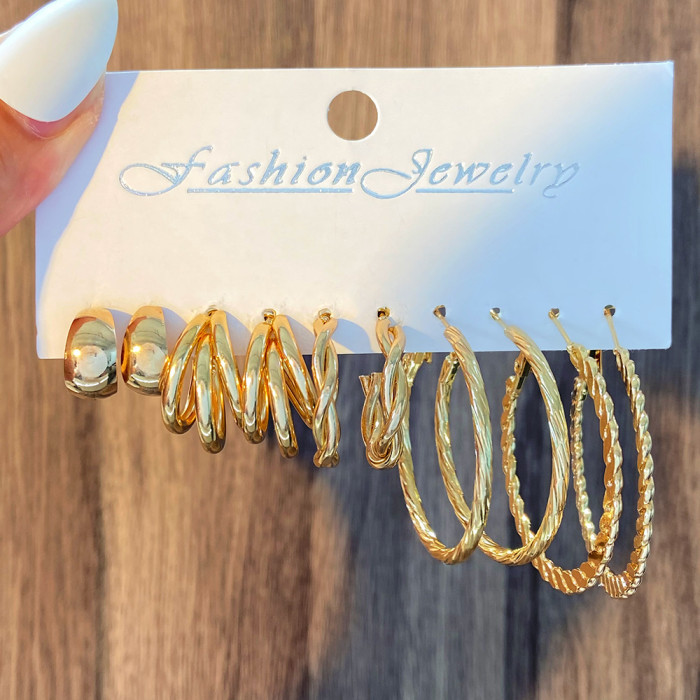 Vintage Hoop Pearl Earrings Set for Women Geometric Metal Twist Earring Fashion Jewelry Gifts 2024