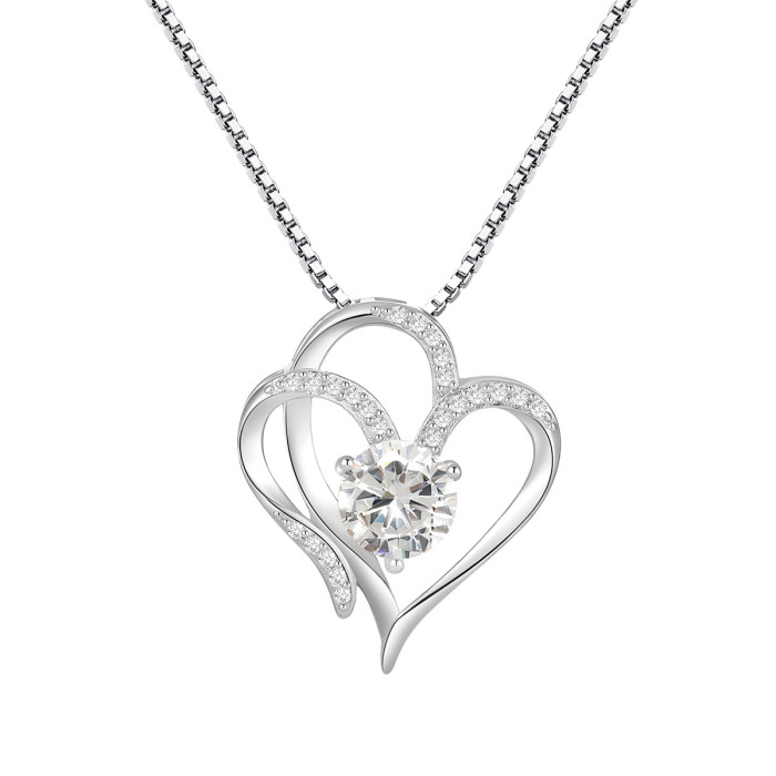 Dainty Elegant  Zircon Pendant Heart Necklace Romantic Birthday Wedding Party Jewelry Gift