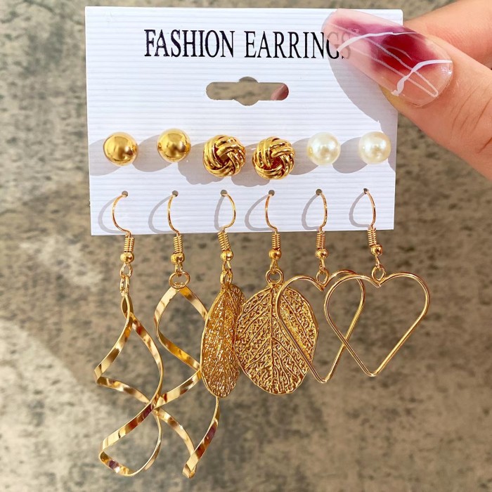Gold Color Vintage Hoop Earrings Set for Women Boho Pearl Geometric Metal Twist Earring Fashion Jewelry Gifts 2024, J...