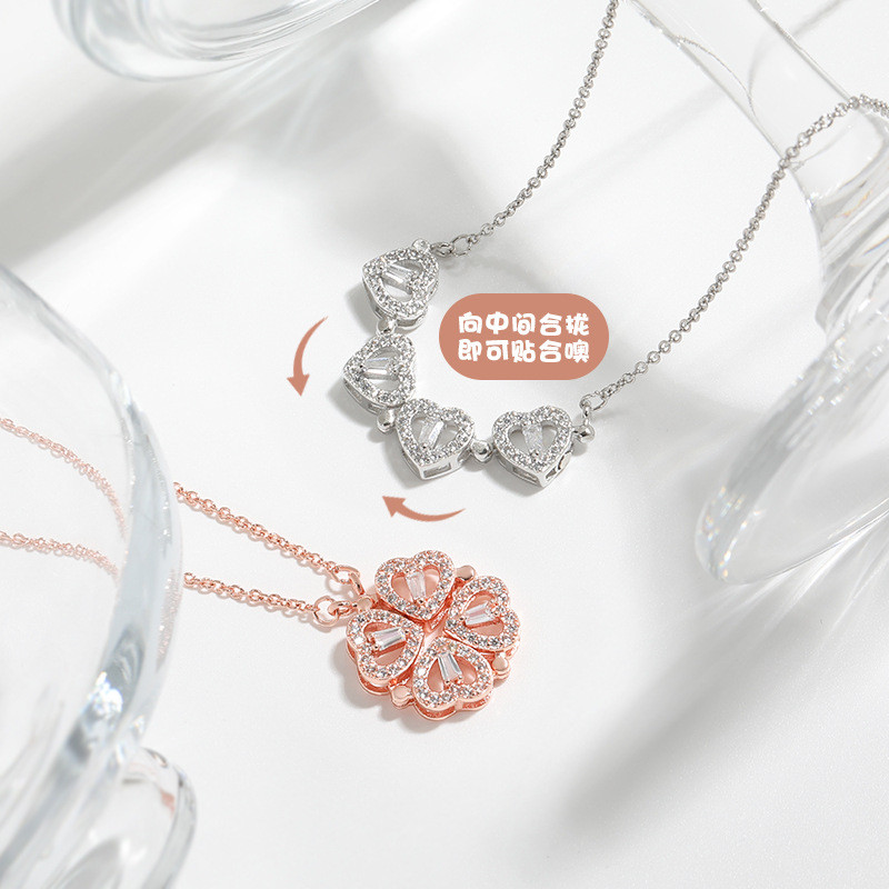 Four-leaf Clover Magnetic Pendant Retro Heart Shape Necklace for Women Fashion Luxury Pendant Choker Christmas Gift Jewelry