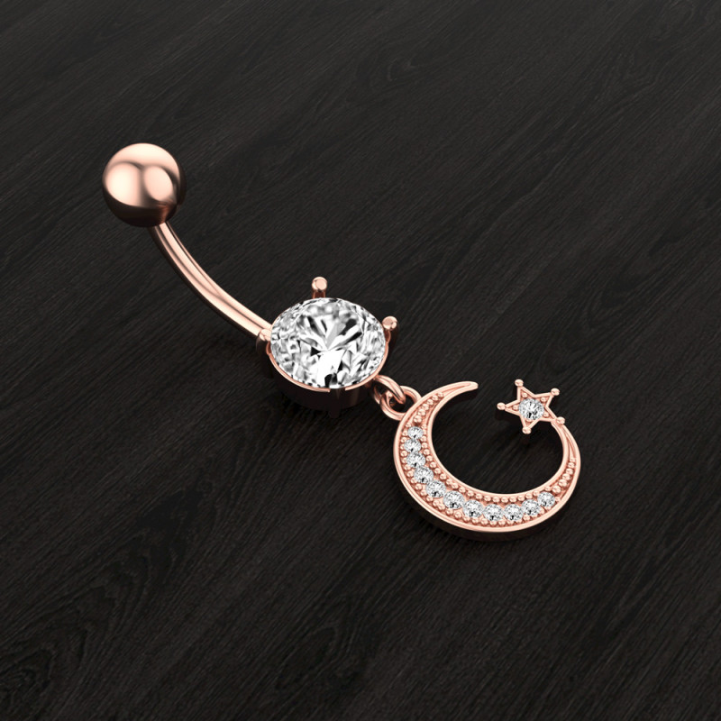New Moon Star Zircon Navel Ring Navel Nail Body Piercing Jewelry Party Festival Casual Jewelry Gift