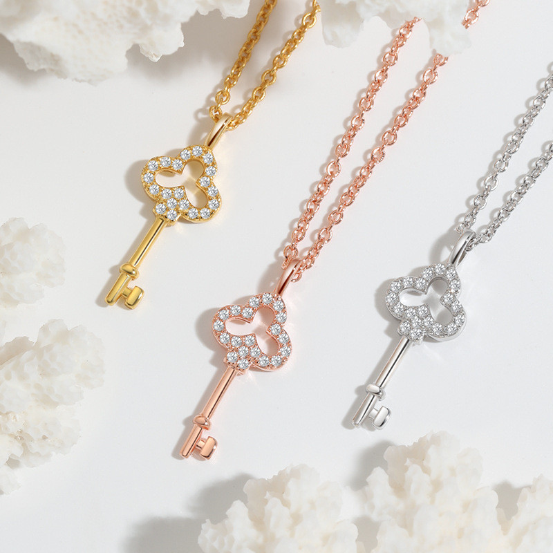 Refined Elegant Women Zircon Lucky Key Necklace Festival Trendy Casual Jewelry Gift