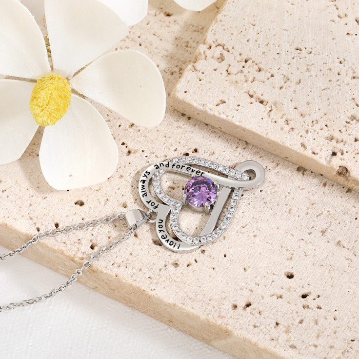 Elegant Women Double Heart Necklace Crystal Stone Series Love Necklace Trendy Party Festival Casual jewelry Gift