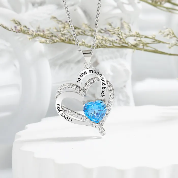Dainty Elegant Heart Necklace with Heart Birthstones Couple Necklace Trendy Casual Jewelry Gift