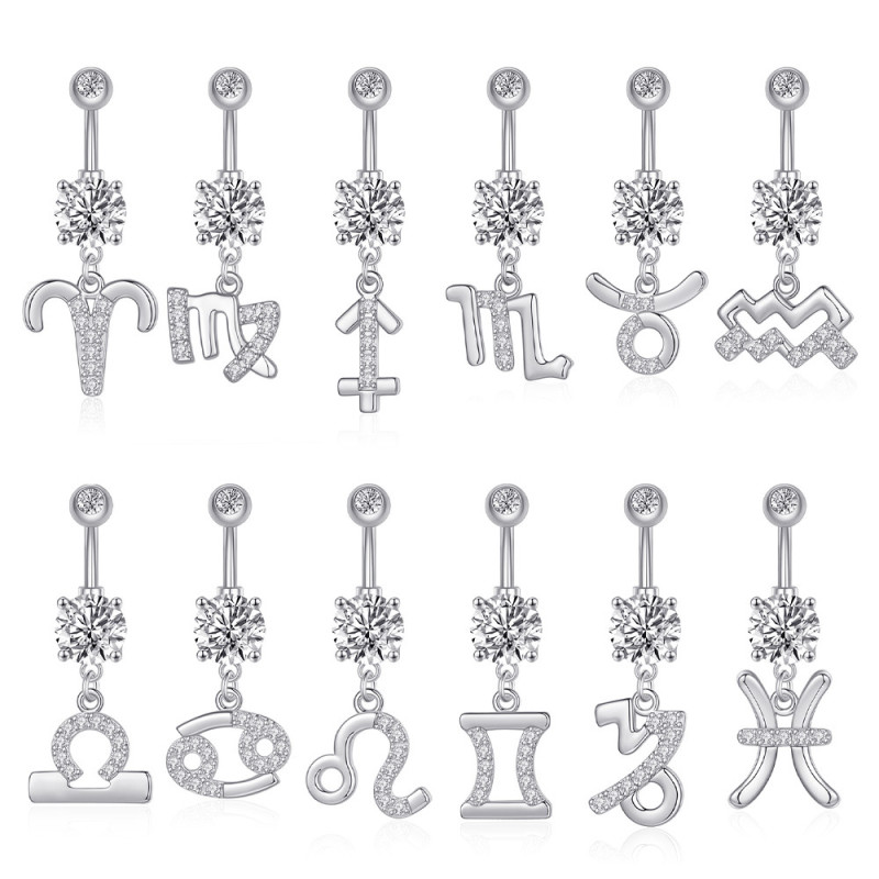 Chic Elegant Twelve Constellations of Zircon Navel Ring Piercing Jewelry for Women Jewelry Gift