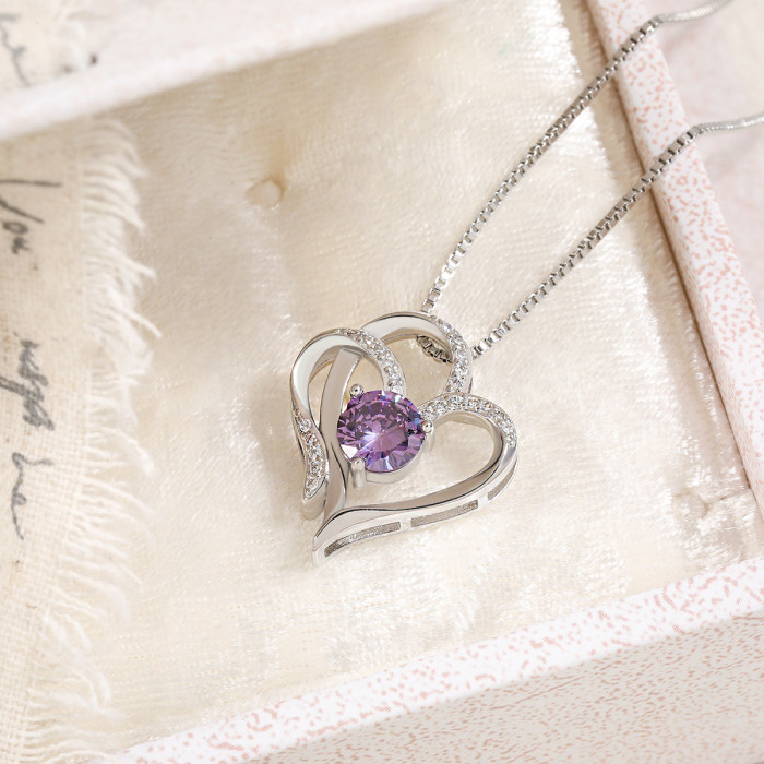 Dainty Elegant  Zircon Pendant Heart Necklace Romantic Birthday Wedding Party Jewelry Gift