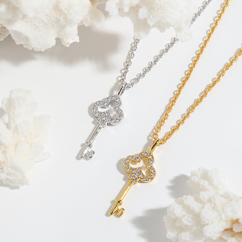 Refined Elegant Women Zircon Lucky Key Necklace Festival Trendy Casual Jewelry Gift