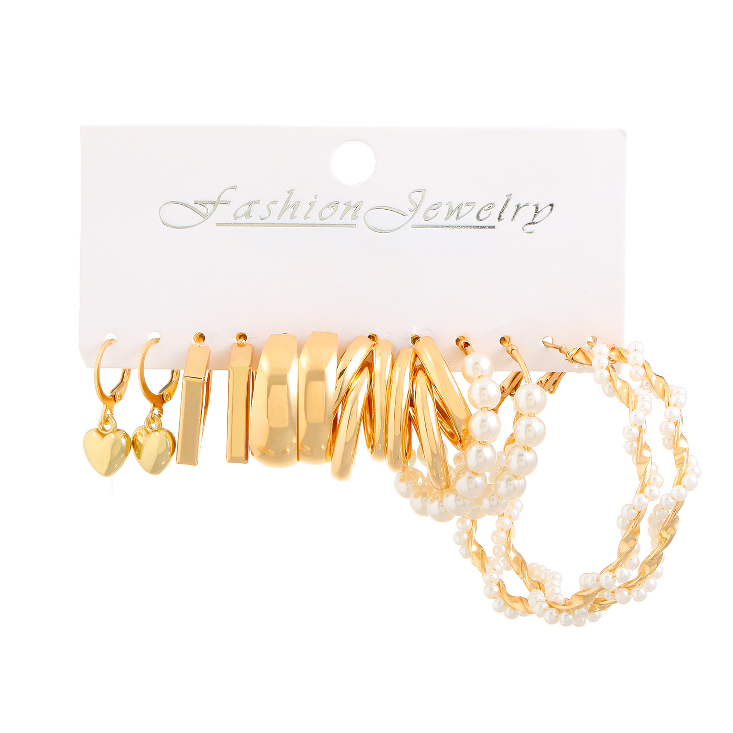 Gold Color Vintage Hoop Earrings Set For Women Boho Pearl Geometric Metal Twist Earring Fashion Jewelry Gifts 2024 2160452609284