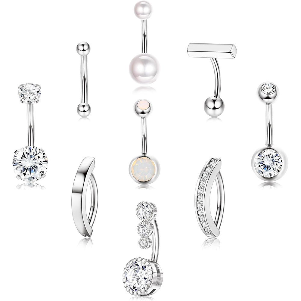 Chic Hypoallergenic Stainless Steel Belly Button Rings Belly Earring Cz Opal Navel Rings Barbell Body Piercings Jewelry 216045264249