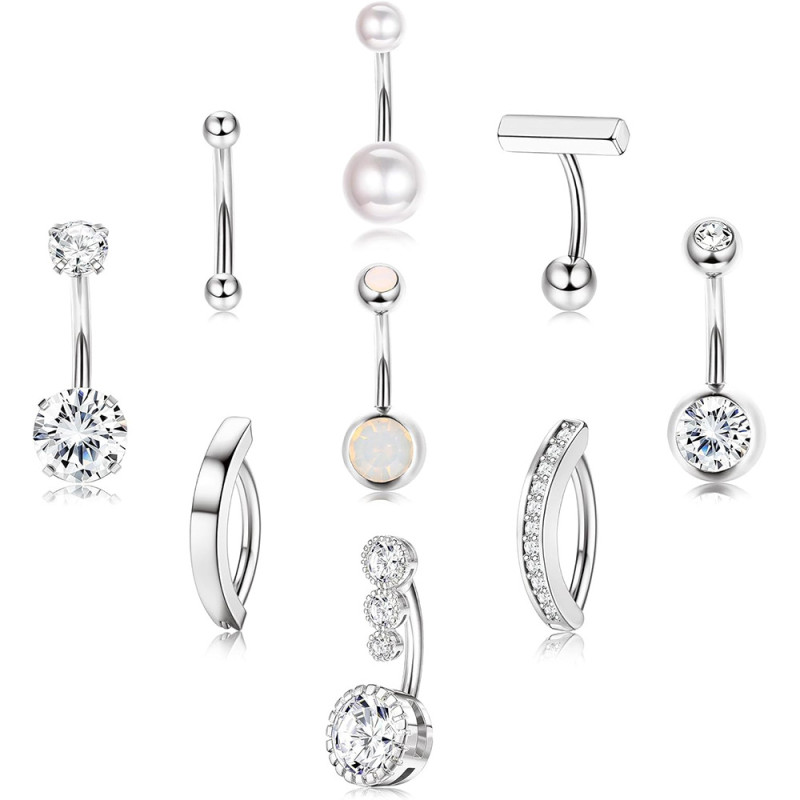 Chic Hypoallergenic Stainless Steel Belly Button Rings Belly Earring CZ Opal Navel Rings Barbell Body Piercings Jewelry