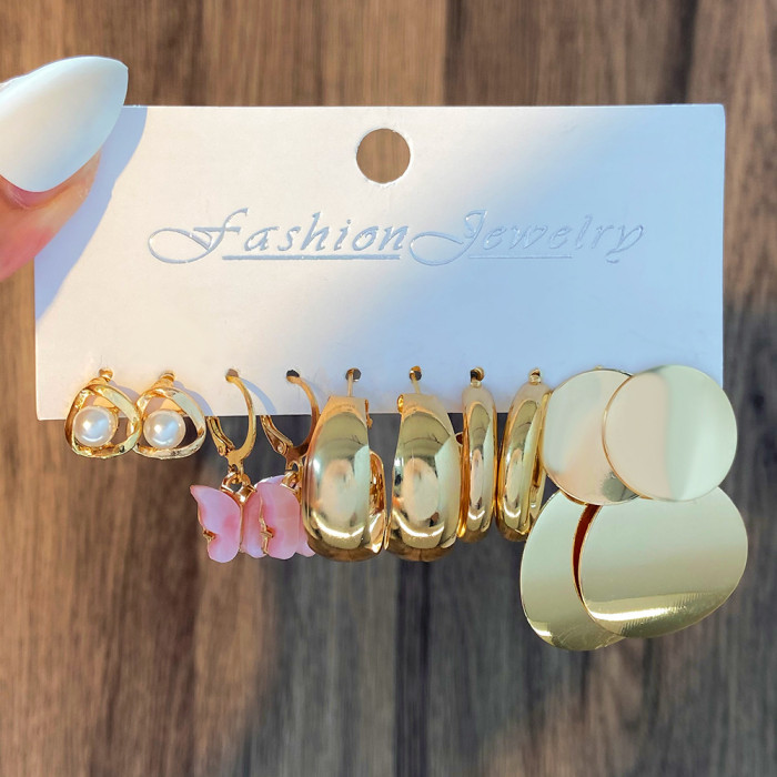 Vintage Hoop Pearl Earrings Set for Women Geometric Metal Twist Earring Fashion Jewelry Gifts 2024