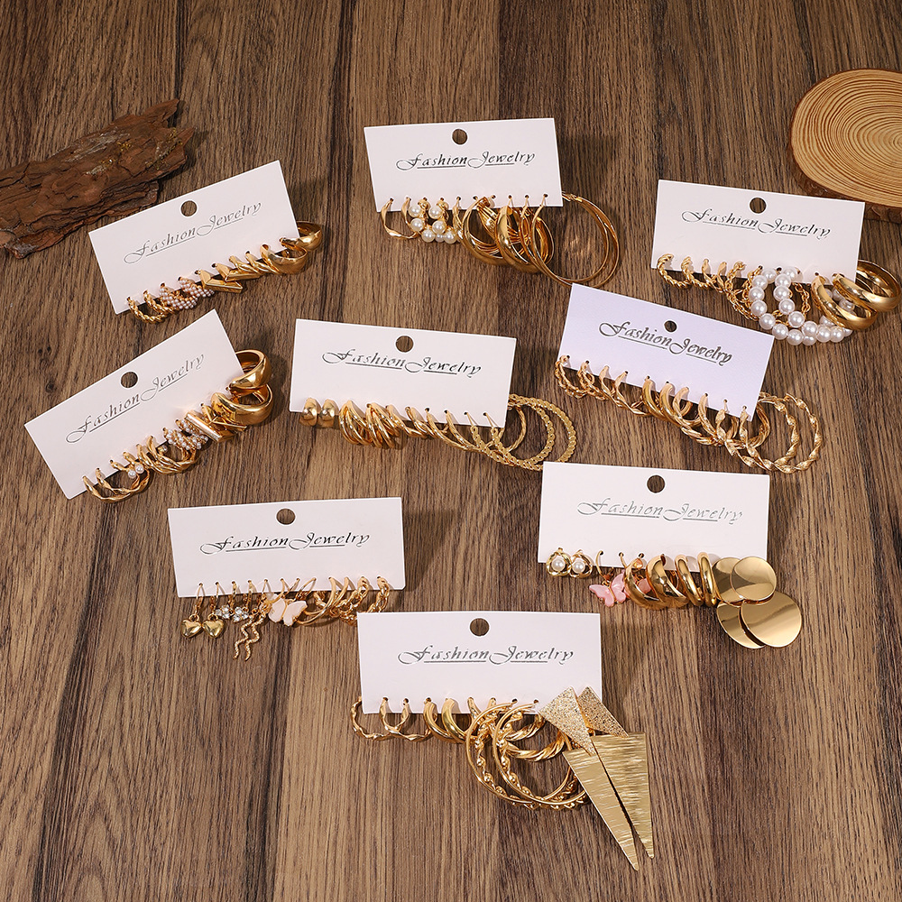 Vintage Hoop Pearl Earrings Set For Women Geometric Metal Twist Earring Fashion Jewelry Gifts 2024 216045273474