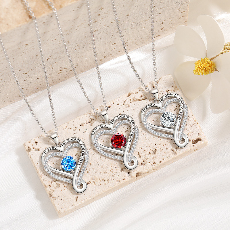 Elegant Women Double Heart Necklace Crystal Stone Series Love Necklace Trendy Party Festival Casual jewelry Gift