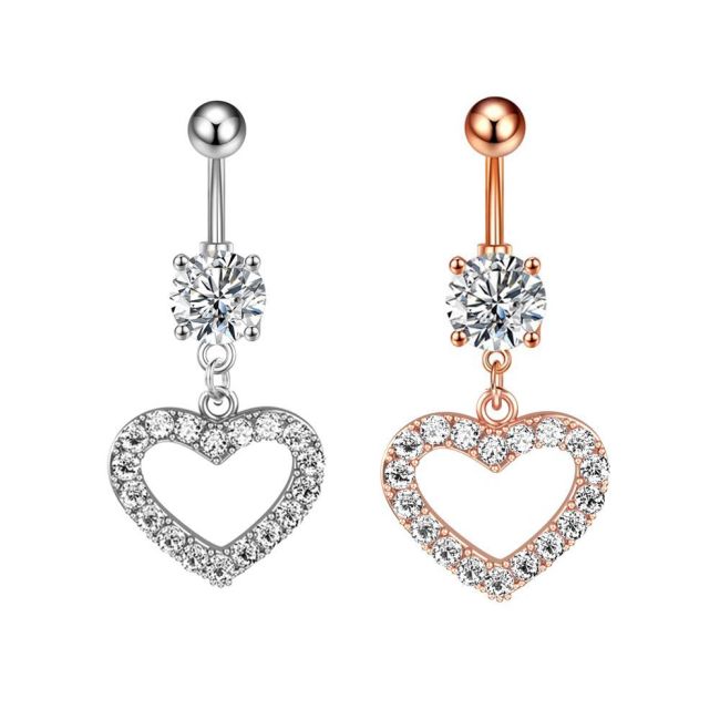 Chic Hypoallergenic Zircon Heart Dangle Belly Button Ring Bar Navel Piercing Jewelry Women Body Accessories