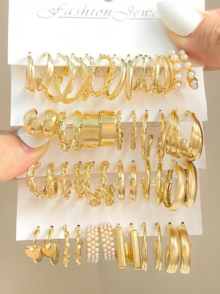 Vintage Geometry Pearl Earrings Set Metal Twine Square Dangle Earrings Round For Women Simple Trendy Party Jewelry 216045249735