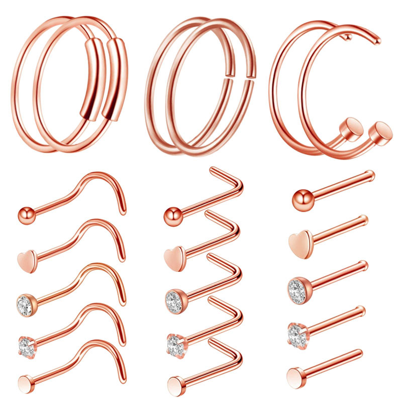 Hypoallergenic Nose Studs Stainless Steel Nostril Studs Screws Nose Ring Hoop Body Piercing Silver Gold Color Nose Studs 216045240756