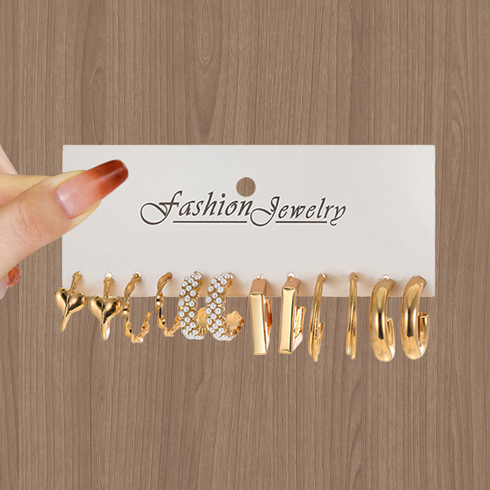 Gold Color Vintage Geometry Pearl Earrings Set For Women Simple Trendy Party Jewelry 2160452533024