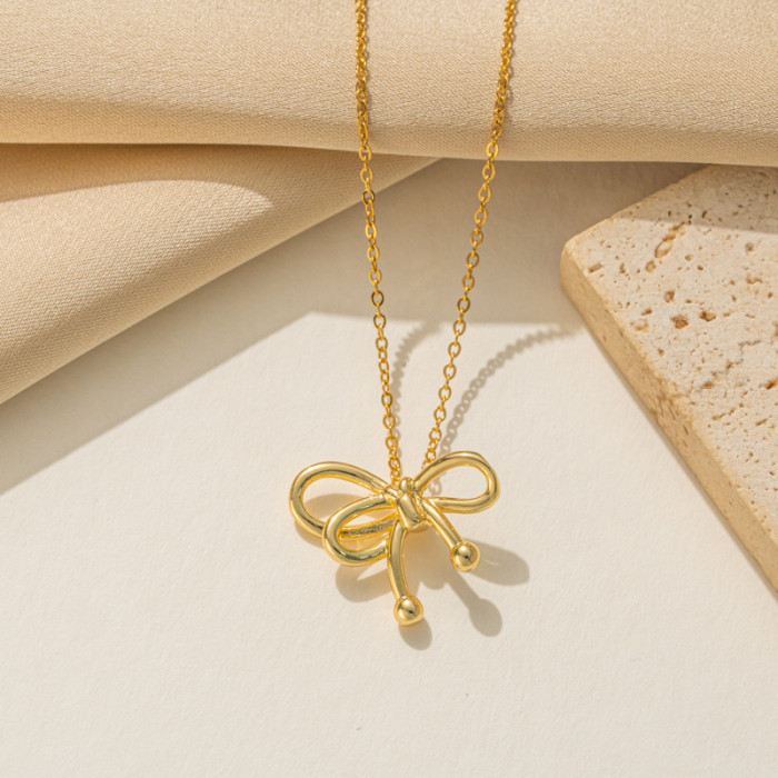 Dainty Elegant Stainless Steel Cute Bow Pendant Necklace for Women Stylish Trendy Party Festival Casual Jewelry Gift