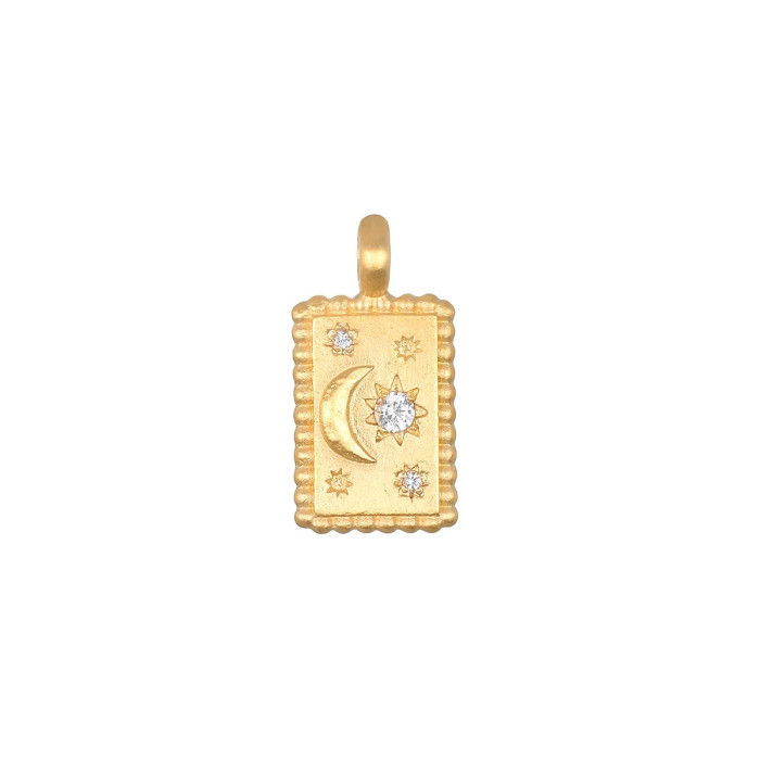 Elegant 18K Gold Plated Stainless Steel Sun Devil Eye Moon 12 Birthstones Pendant Necklace
