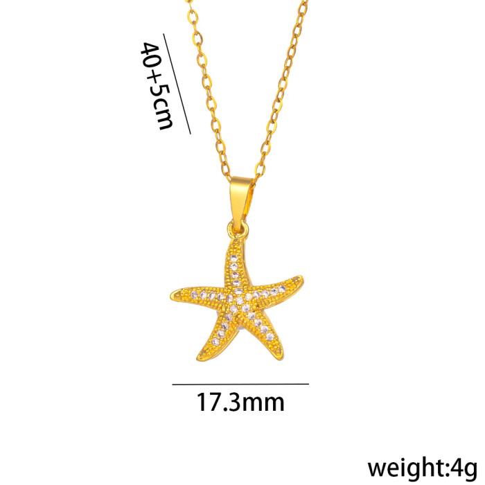 Dainty Elegant 18K Gold Plated Starfish Zircon Pendant Necklaces for Women Trendy Party Festival Casual Jewelry Gift