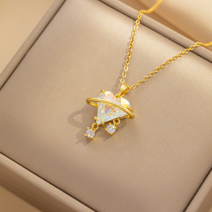 Dainty Elegant Sweetheart Girl Series Zircon Jewelry Heart Necklace Trendy Party Festival Casual Jewelry Gift