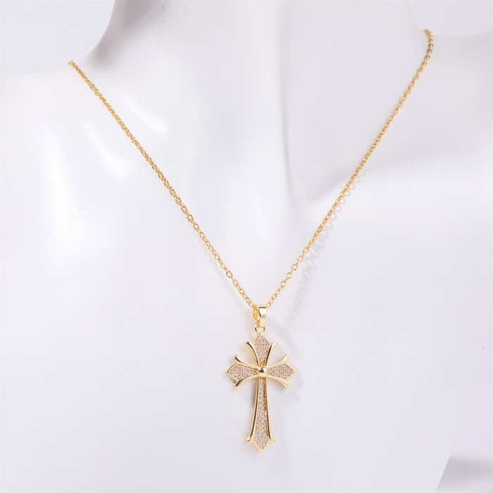 Chic 18K Gold Plated Stainless Steel Cross Pendant Necklace Trendy Party Festival Casual Jewelry Gift