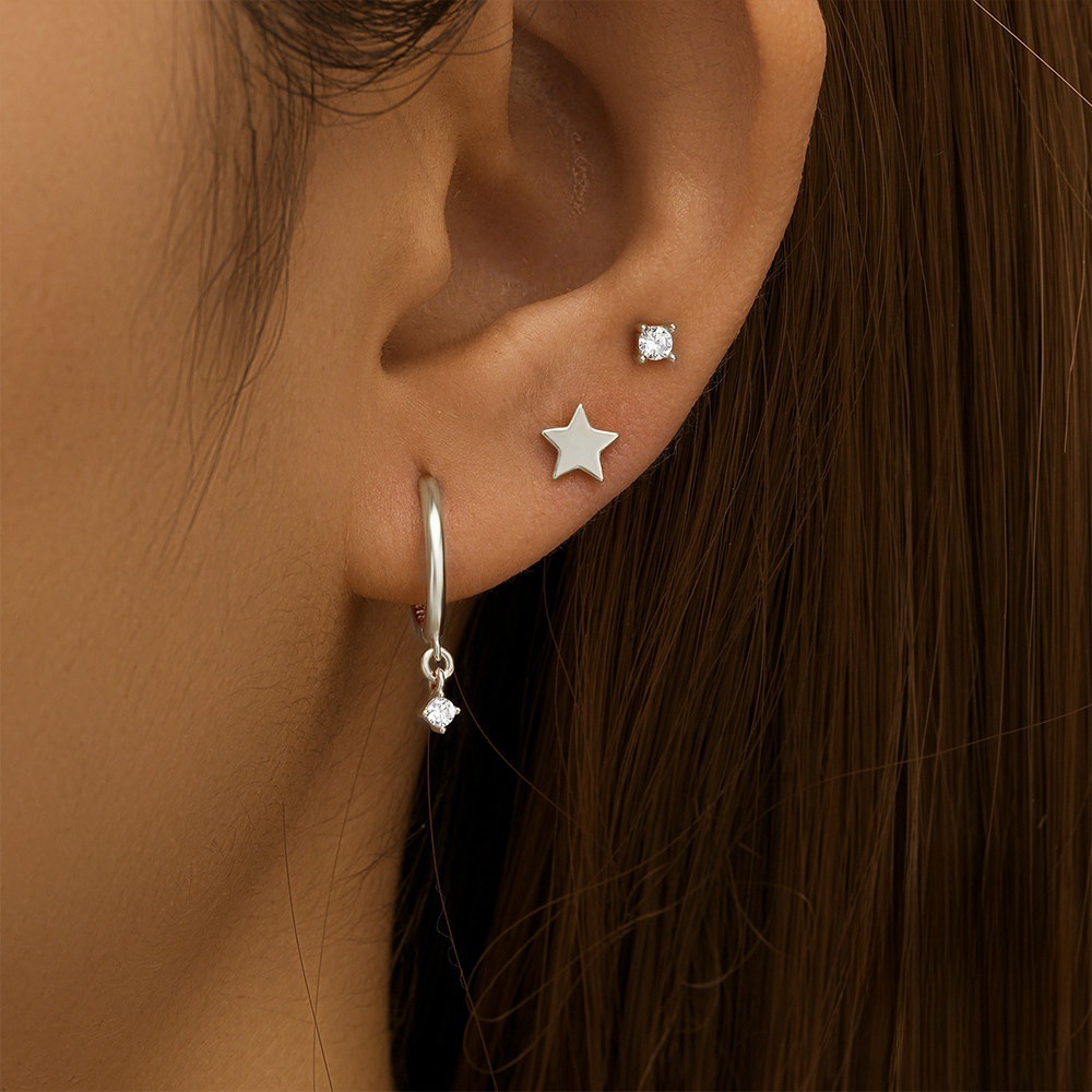 Chic Hypoallerge Zirconia Tiny Hoop Earrings Small Star Pendant Earrings Piercing Jewelry For Women Casual Jewelry Gift 216045243831