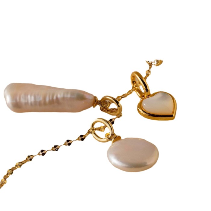 Chic Hypoallergenic Versatile 18K Gold Plated Stainless Steel Heart Pearl Pendant Handmade DIY Jewelry Accessories, N...