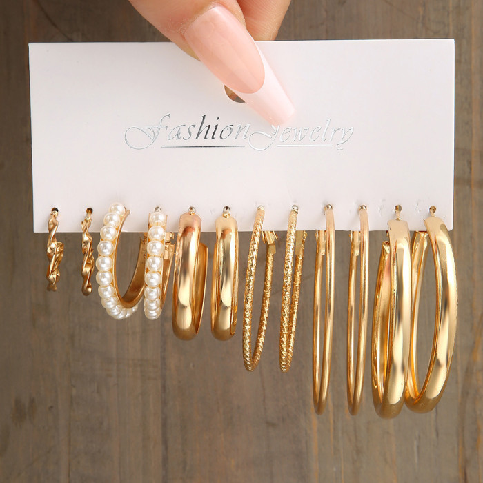 Gold Color Vintage Geometry Pearl Earrings Set for Women Simple Trendy Party Jewelry, Jewelry Sets