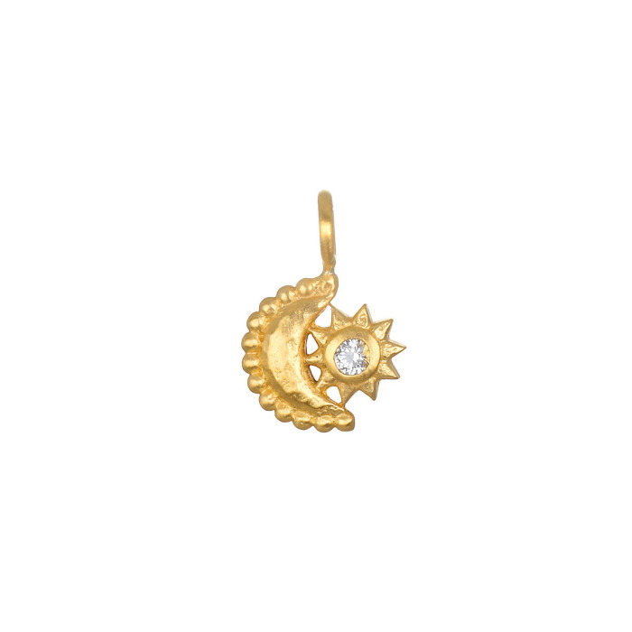 Elegant 18K Gold Plated Stainless Steel Sun Devil Eye Moon 12 Birthstones Pendant Necklace