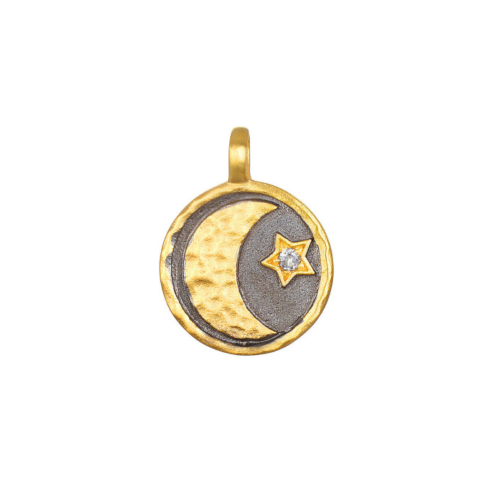 Elegant 18K Gold Plated Stainless Steel Sun Devil Eye Moon 12 Birthstones Pendant Necklace