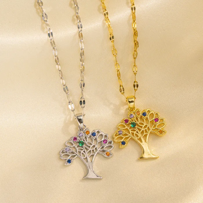 Trendy Casual Jewelry Gift Colorful Tree Life Tree Pendant Zircon Necklace Trendy Casual Jewelry Gift