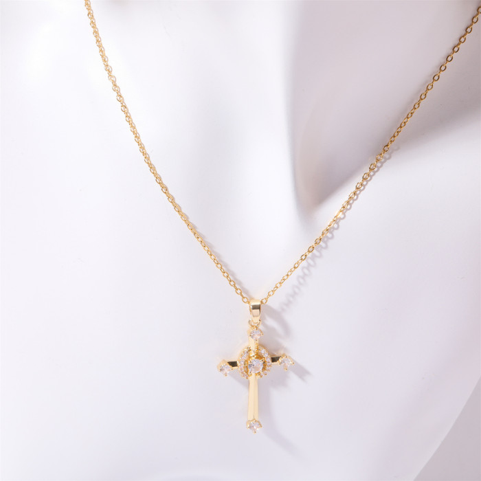 Chic 18K Gold Plated Stainless Steel Cross Pendant Necklace Trendy Party Festival Casual Jewelry Gift