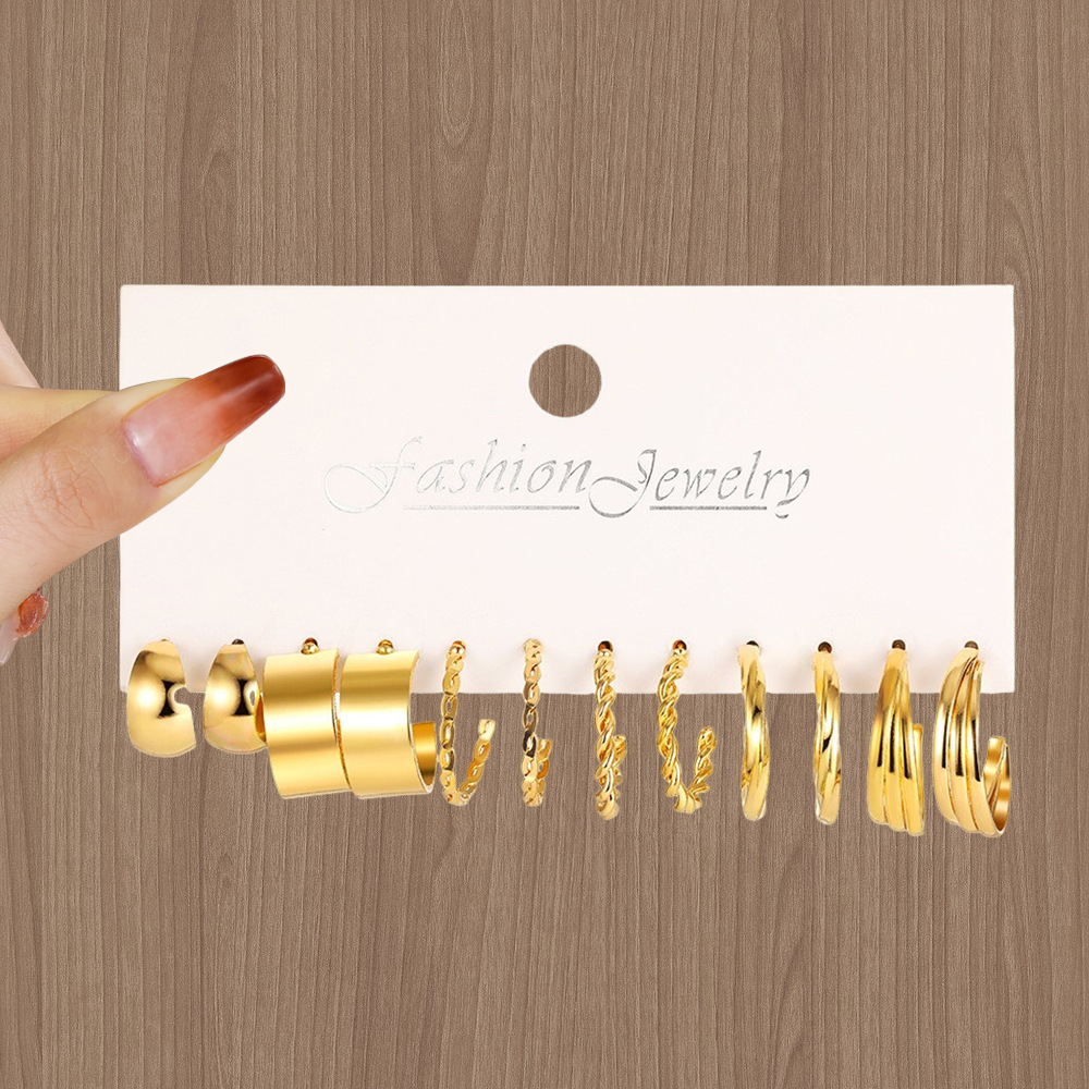 Gold Color Vintage Geometry Pearl Earrings Set For Women Simple Trendy Party Jewelry 2160452533022