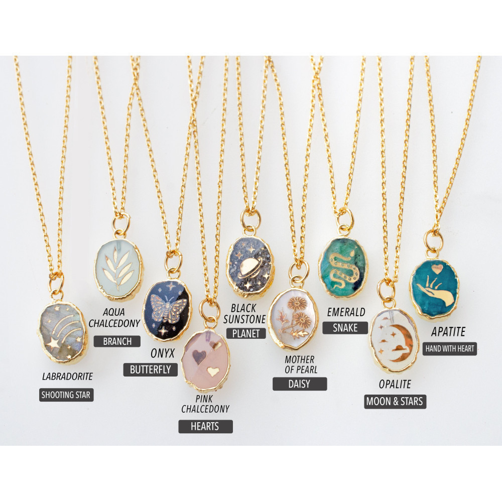 Chic Natural Stone Gem Necklace Butterfly Star Moon Love Snake Flower Planet Clavicle Chain Festival Casual Jewelry Gift 216045242355