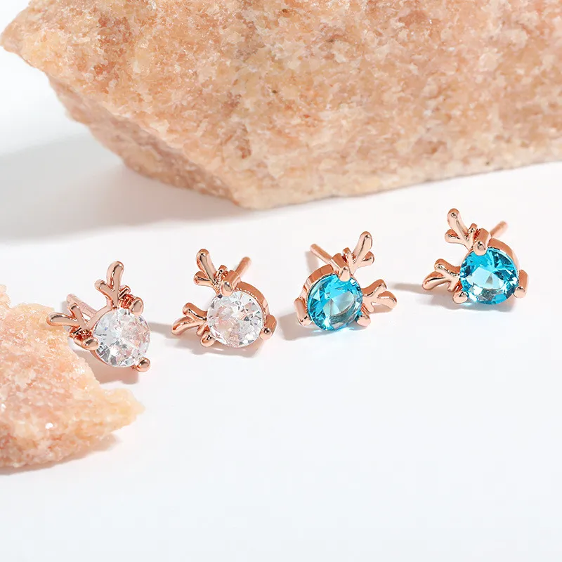 Simple Deer Stud Earrings 925 Silver Needles Crystal Earring for Women Party Festival Casual Jewelry Gift