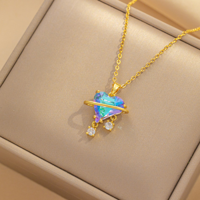 Dainty Elegant Sweetheart Girl Series Zircon Jewelry Heart Necklace Trendy Party Festival Casual Jewelry Gift