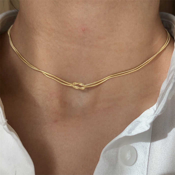 Chic Hypoallergenic Knotted Collarbone Chain Trendy Party Festival Casual Jewelry Gift, Necklaces
