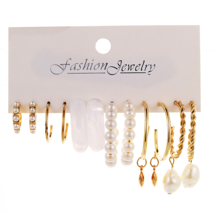 Gold Color Vintage Geometry Pearl Earrings Set for Women Simple Trendy Party Jewelry, Jewelry Sets